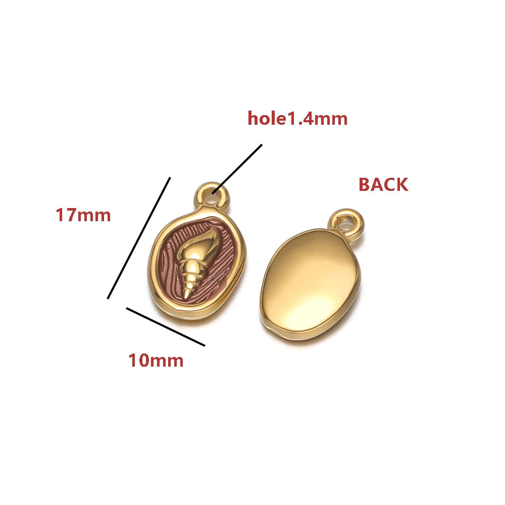 18K Gold Plated Oval-Shaped Single-Sided Drip-Style Conch Shell Pendant Multicolored Enamel Shell Charm DIY Jewelry