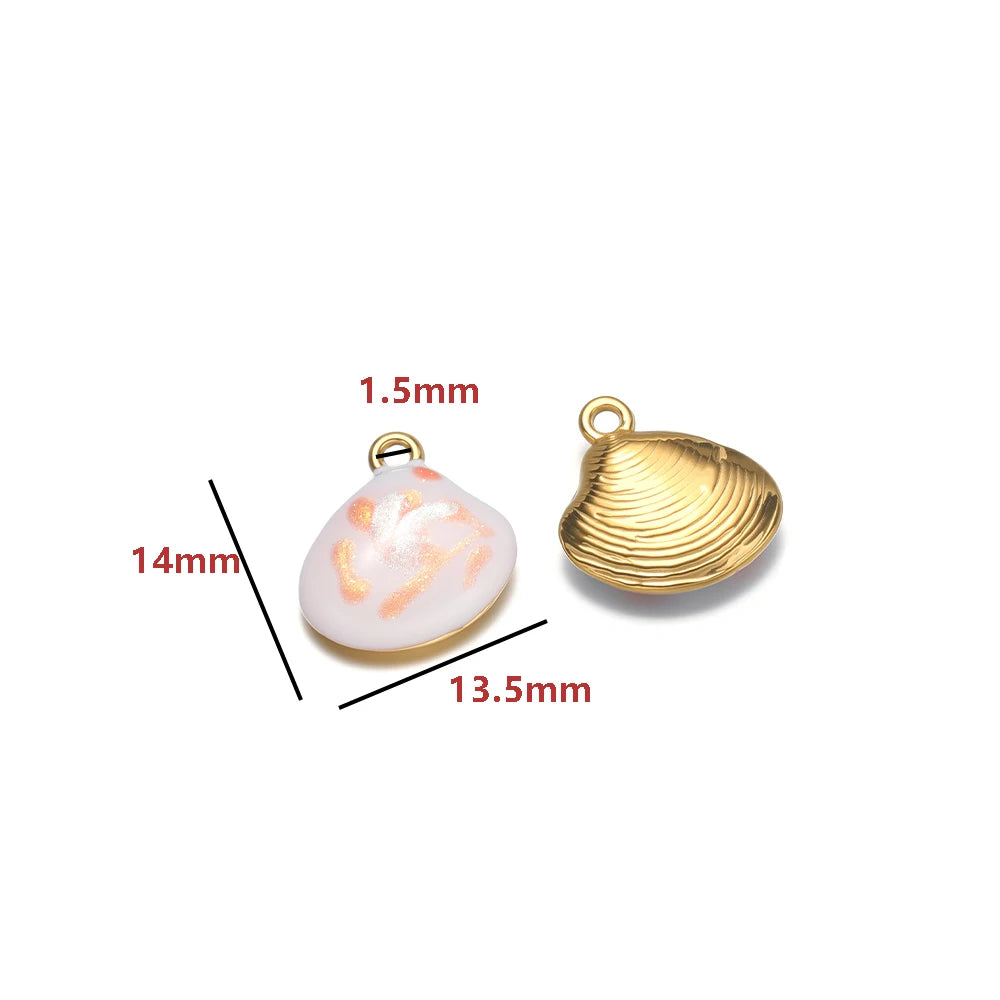 High Quality Jinrou 18K Gold Plated Stainless Steel Enamel Shell Shape Pendant for Necklace and Earrings Jewelry Making