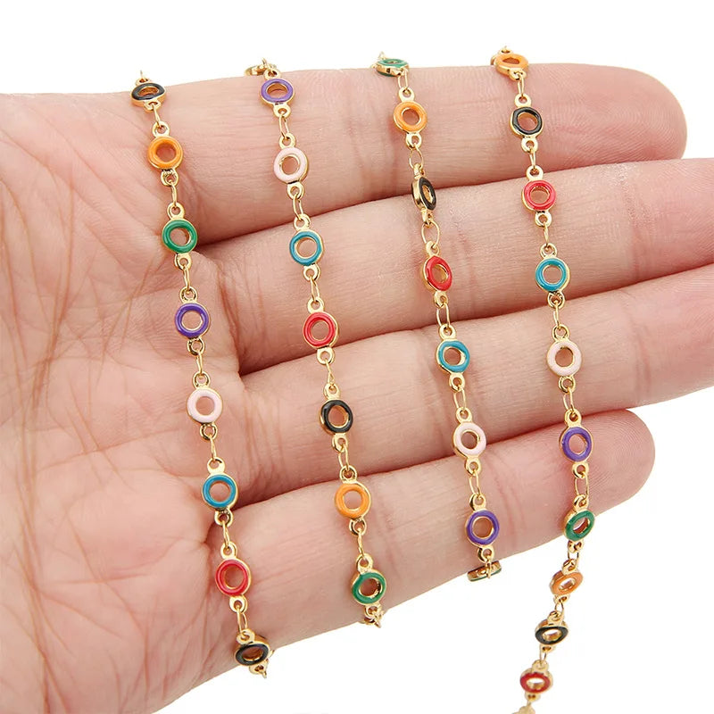 B3340 4.5mm Round Beaded Chain Colorful Bohemia Enamel Charms Chain Chains Rings for Diy