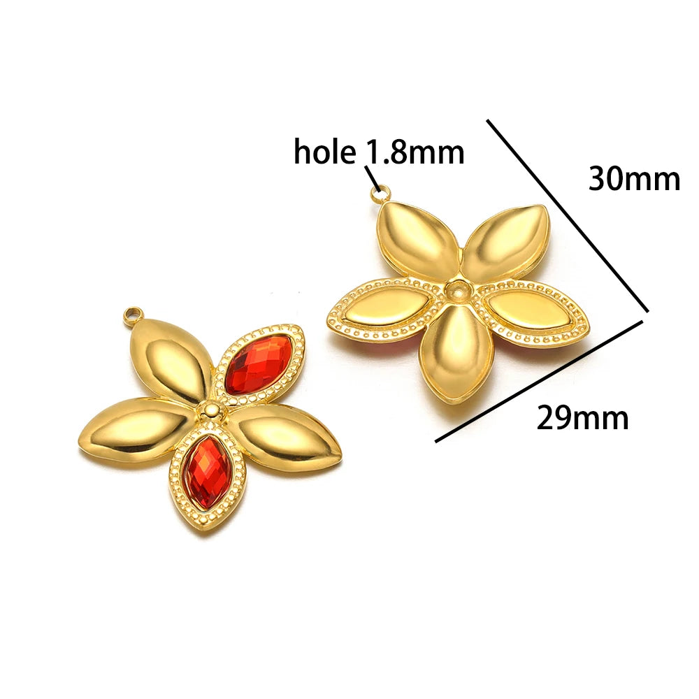 Fashion 18k Gold Plated Stainless Steel Enamel Flower Zircon Heart Key Ladybird Charm Pendant for Jewelry Making Accessories