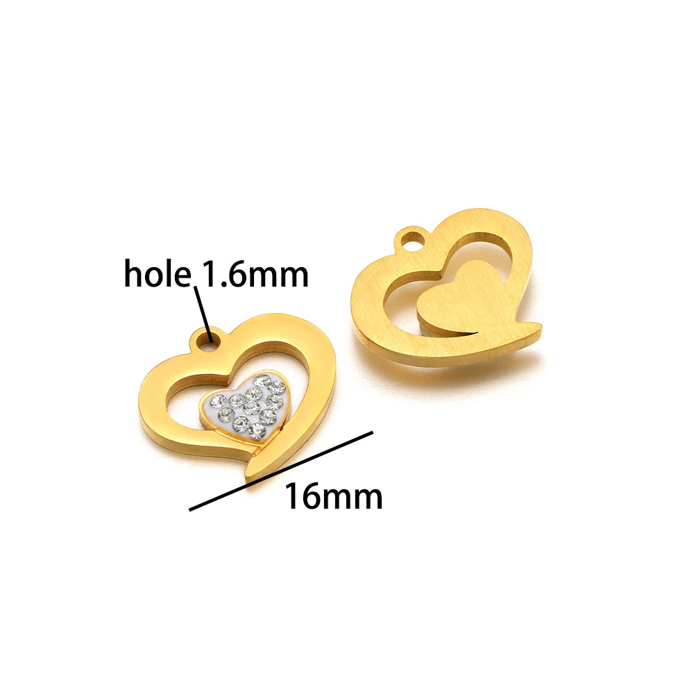 Handmade DIY Pendant 18k Gold Plated Stainless Steel Heart Star Zircon Charm Pendant for Women Jewelry Making Accessories