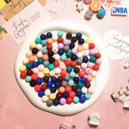 100PCS Custom Wholesale 9mm 12mm 15mm Food Grade BPA Free Baby Chew Teether Silicone DIY Beads for Pen Making Accessories