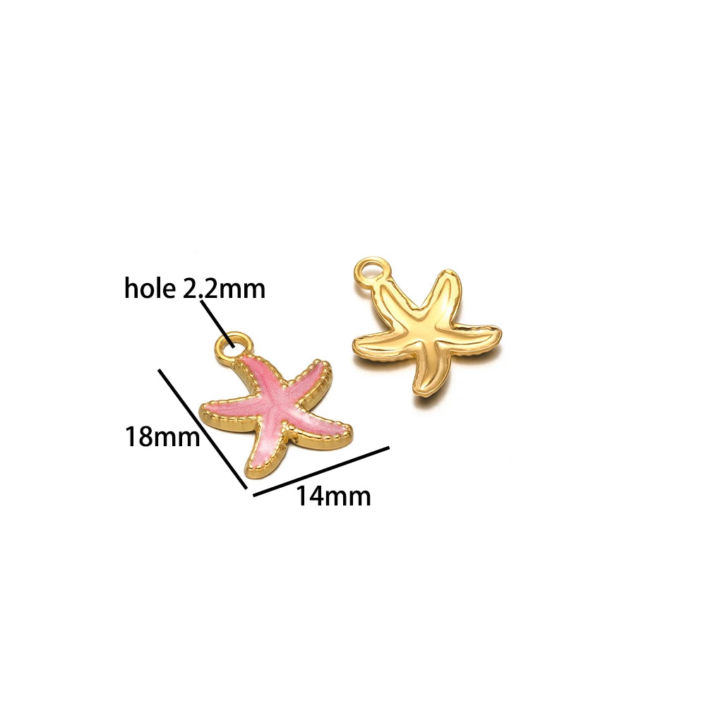 Hot Selling 18k Gold Plated Stainless Steel Enamel Butterfly Heart Shell Starfish Charm Pendant for DIY Necklace Jewelry Making