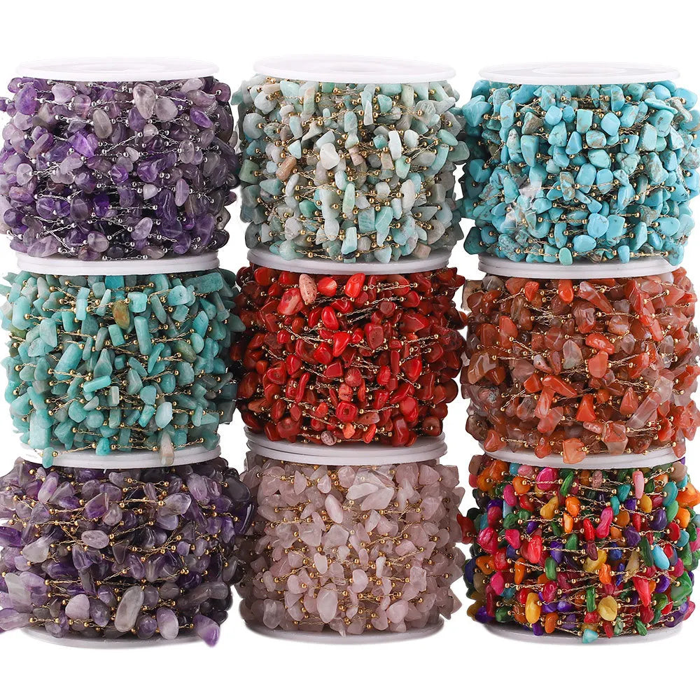 A2761 Fashion Natural Stone Beads Beaded Chain Rosary Amethyst Turquoise Beads Chain Stainless Steel for Jewelry Making