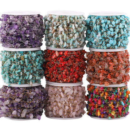A2761 Fashion Natural Stone Beads Beaded Chain Rosary Amethyst Turquoise Beads Chain Stainless Steel for Jewelry Making