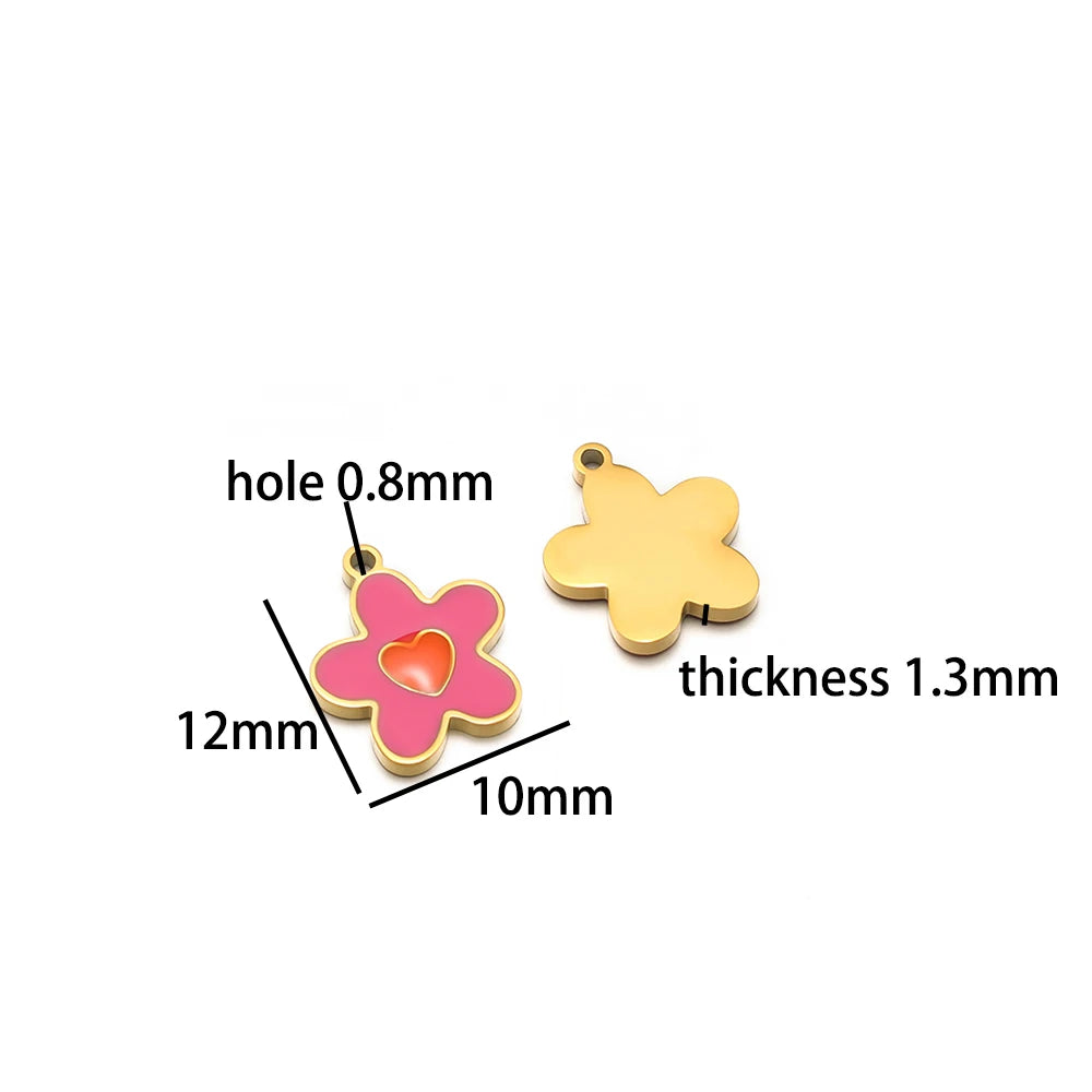 TIK TOK Hotsale 18k Gold Plated Stainless Steel Enamel Flower Fish Bowknot Heart Dragonfly Charm Pendant for DIY Jewelry Making