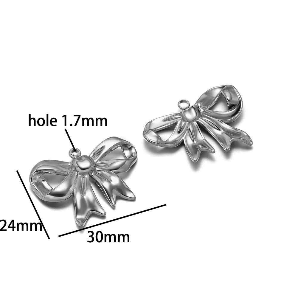 New Handmade DIY Jewelry Accessories 18k Gold Plated Stainless Steel Pearl Bowknot Charm Pendant for Women Jewelry Making
