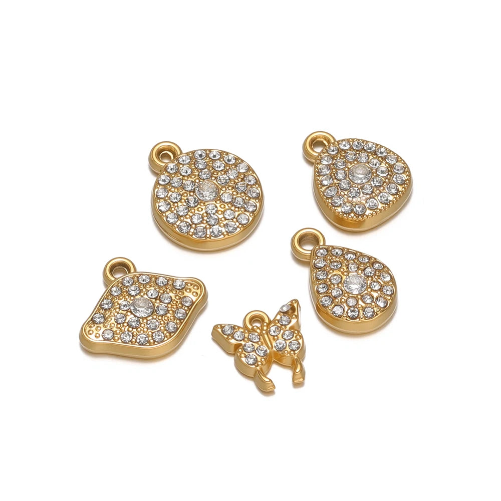 Vintage Stainless Steel 18k Gold Plated Zircon butterfly Heart Eye Charm Pendant for Jewelry Making Wholesale
