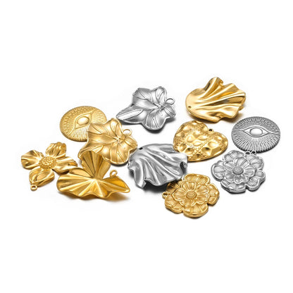 Vintage Stainless Steel18k Gold Plated Heart Flower Leaves Charms Pendant for DIY Jewelry Necklace Earring Making