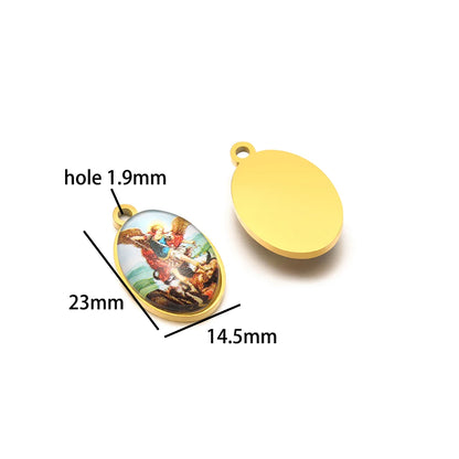 Wholesale 18k Gold Plated Stainless Steel  Religious Jesus the Madonna Oval Charm Pendant for DIY Necklace Jewelry Making