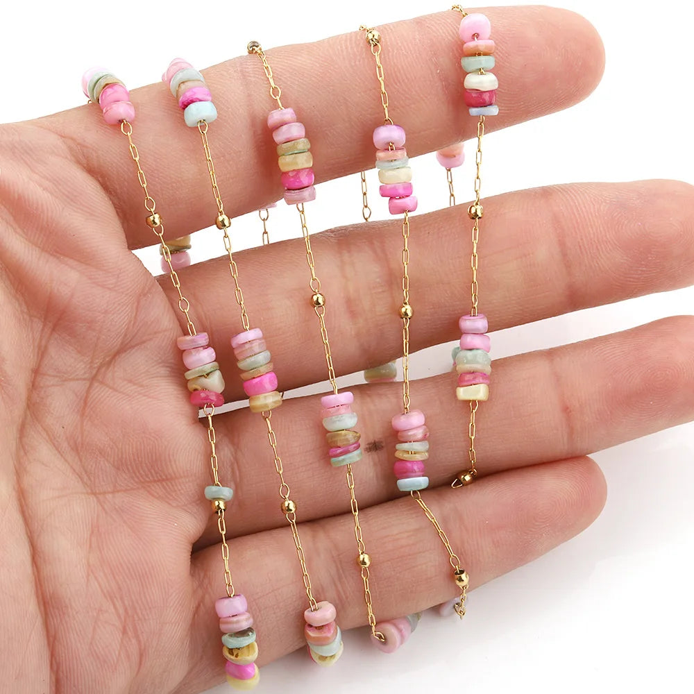 A1964 Colorful Gemstone Crystal Beads Beaded Chain Rosary Stone Bead Necklace Bracelet Jewelry Making Diy Findings