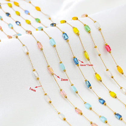 A2760 Hot Ins rainbow Beads Beaded Chain Gold Stainless Steel Crystal Pearl Beads Necklace Bracelet Making Chain Findings