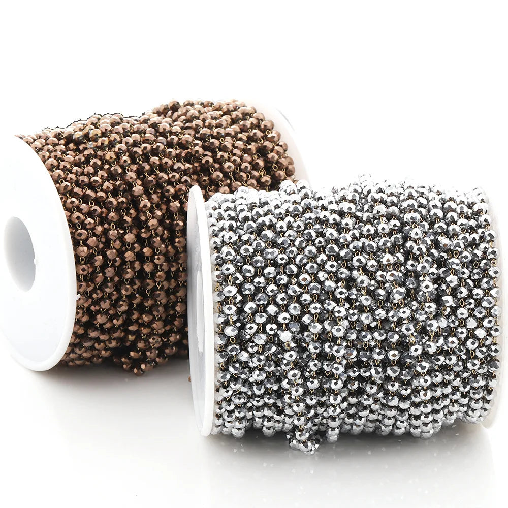 E234 3.5mm Width Gold Plated Chain Waterproof Stainless Steel Beaded Chains for Jewelry Custom Diy