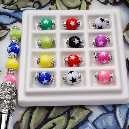 Colorful Star Print Resin Acrylic Beads 16mm with Silver Spacer for Jewelry Making and Crafting