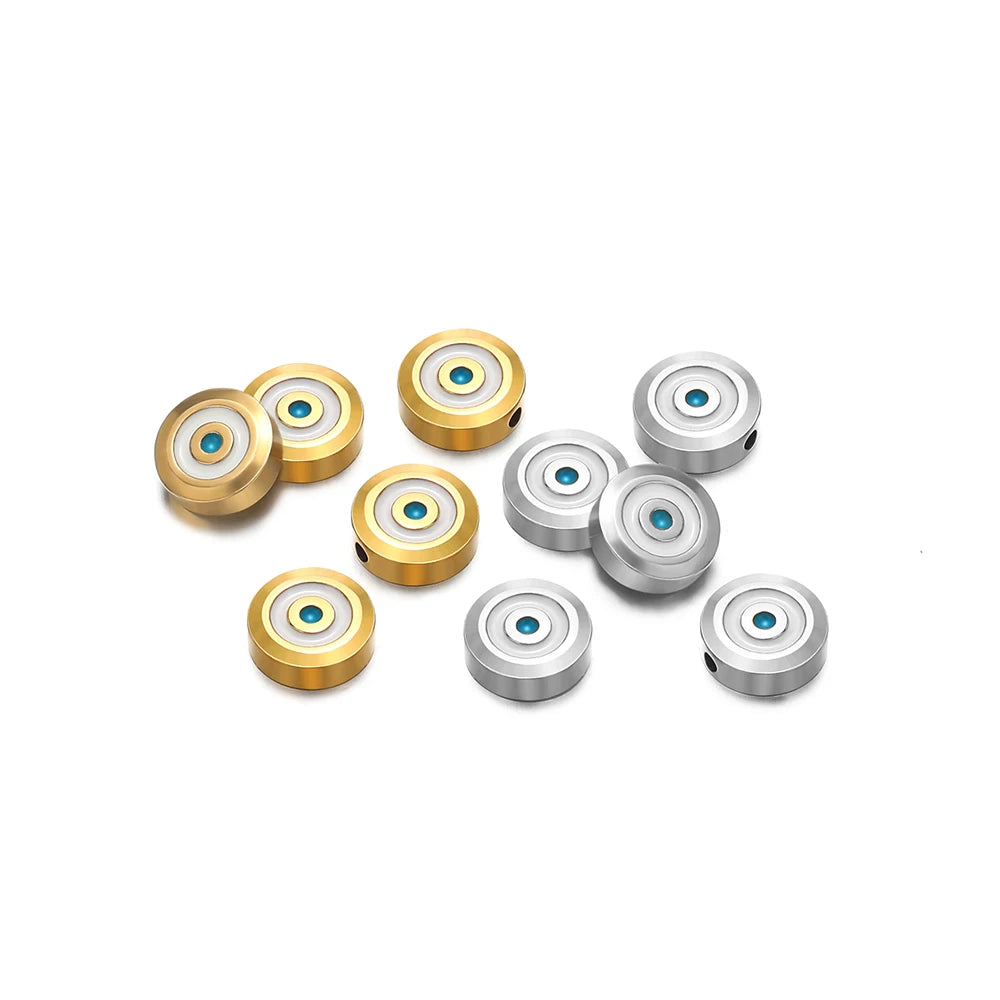 Fashion Polished Stainless Steel 18K PVD Gold Plated Enamel Pierced Beads Devil Eye Charm Pendant for Jewelry Making Accessories