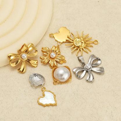 New Trend Stainless Steel Gold Plated Enamel Shell Heart Flower Bowknot Charm Pendant for Jewelry Making Wholesale