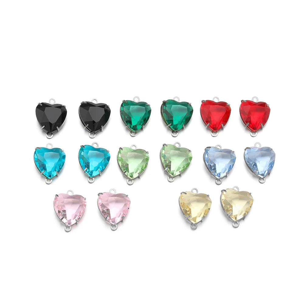 12mm Stainless Steel Gold Plated Double Hole Love Heart Crystal Charm Pendant for Jewelry Necklace Making Jewelry Accessories
