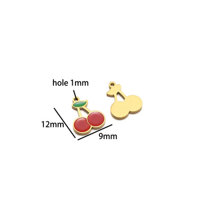 Colorful Fruits Pendant 18k Gold Plated Stainless Steel Strawberry Bananas Cherry Mushroom Charm Pendant for DIY Jewelry Making