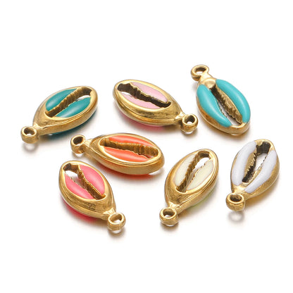 Hot Sale Retro Stainless Steel Gold Plated Colorful Drip-oil Conch Shell Starfish Charm Pendant for Jewelry Making Accessories
