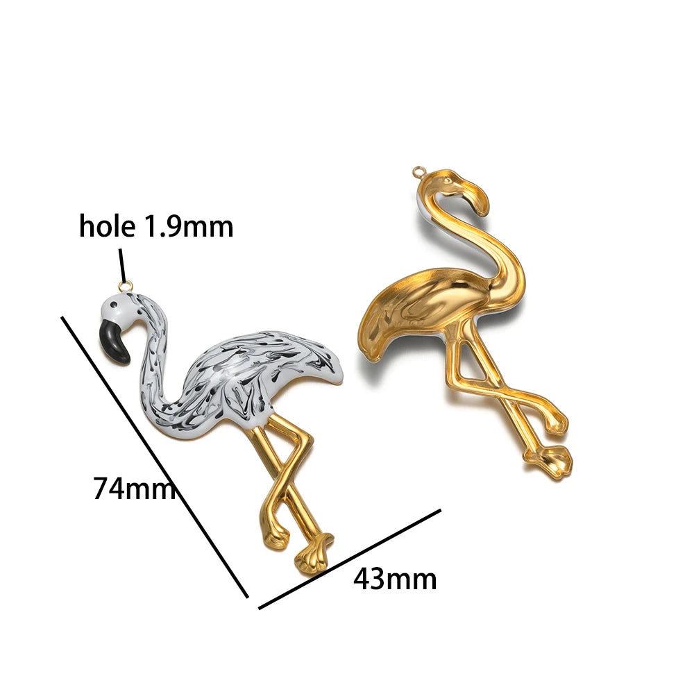 New Style Bird Pendant Stainless Steel 18k Gold Plated Oil Drop Flamingo Charm Pendant for Jewelry Necklace Making