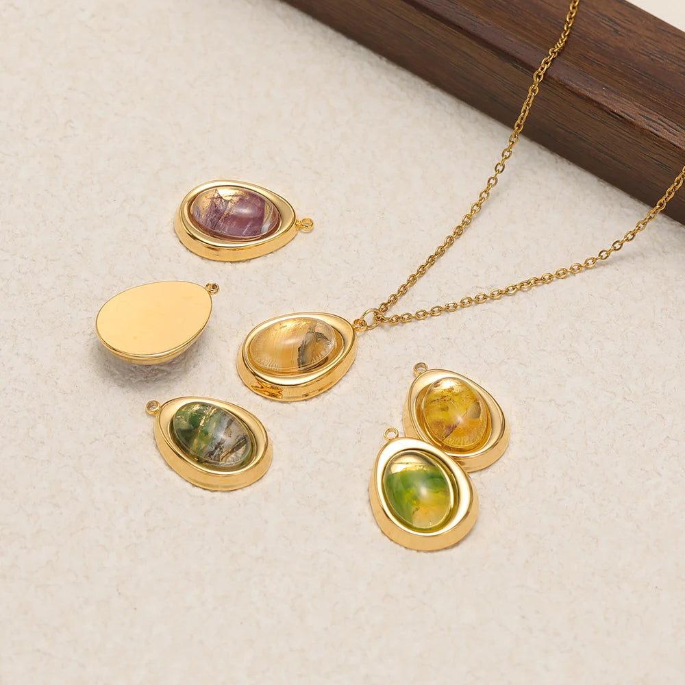 Vintage French 18k Gold Plated Stainless Steel Irregular Coloured Crystal Stone Charm Pendant for Necklace Jewelry Making