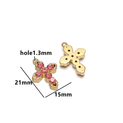 Minimalist 18k Gold Plated Stainless Steel Hollow Zircon Cross Charm Pendant for DIY Christian Religion Necklace Jewelry Making