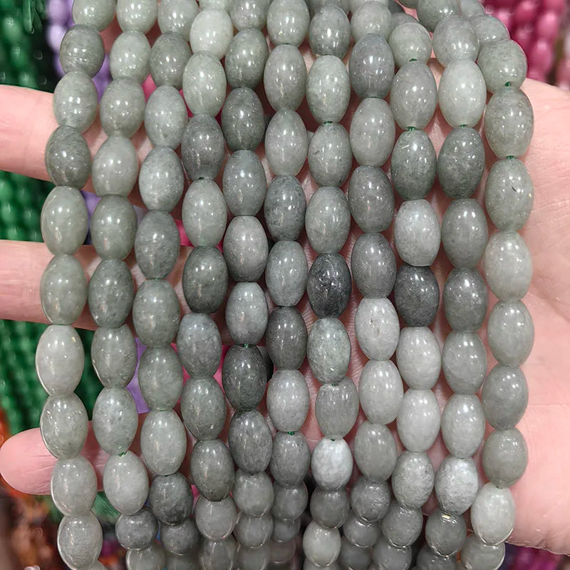 New Natural 8x12mm Rice Dyed Rainbow Colorful Jade Loose Bead, Mutil-color Jade Tourmaline Beads for DIY Women Jewelry Making