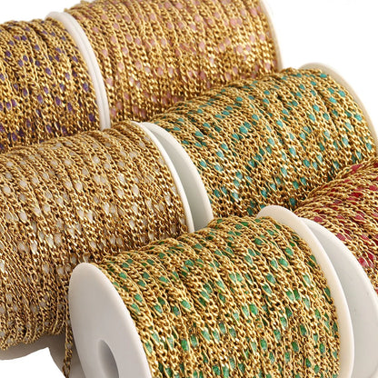 D1016 Fashion 3+1 Figaro Enamel Chains Stainless Steel Cuban Truck Roller Chains for Making Serpentine Necklace Bracelet