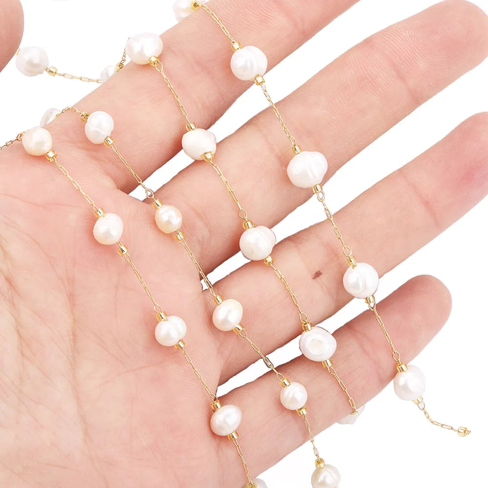 B1607 Fresh Water Pearl Beads Chain Stainless Steel Chain Necklace 14k Gold Chain Accessory Making
