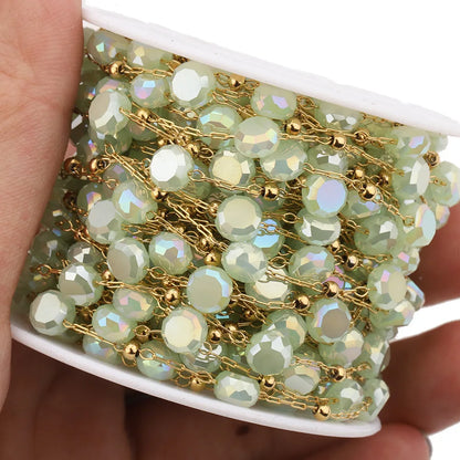 B3346 Ins 18k Gold Bulk Chain Crystal Round Beads Chain Ins Stainless Steel Chain for Diy