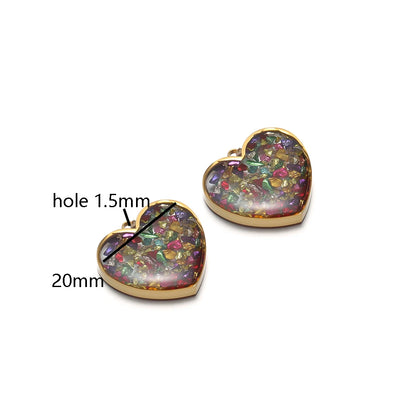 18k Gold Plated Stainless Steel Heart Transparent Mirror Painting Oil Droplets Charms Pendant for Jewelry Necklace Making