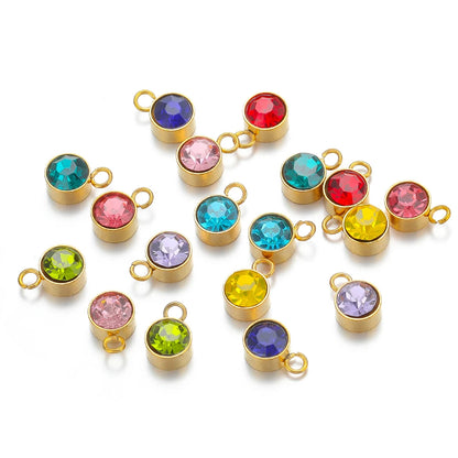 Wholesale 304 Stainless Steel 18k Gold Plated Birthstone Pendant 6mm Colorful Zircon for DIY Jewelry Necklace Making Accessories
