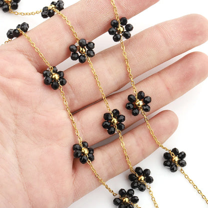 B2403 Stainless Steel Chain Multi Color Flower Chain Crystal Stone Chain Jewelry Making