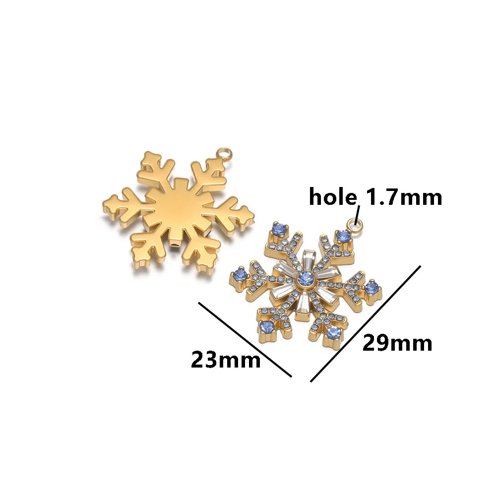 Hot Sale Stylish Stainless Steel 18k Pvd Gold Plated Snowflake Zircon Charms Pendant for DIY Jewelry Necklace Making