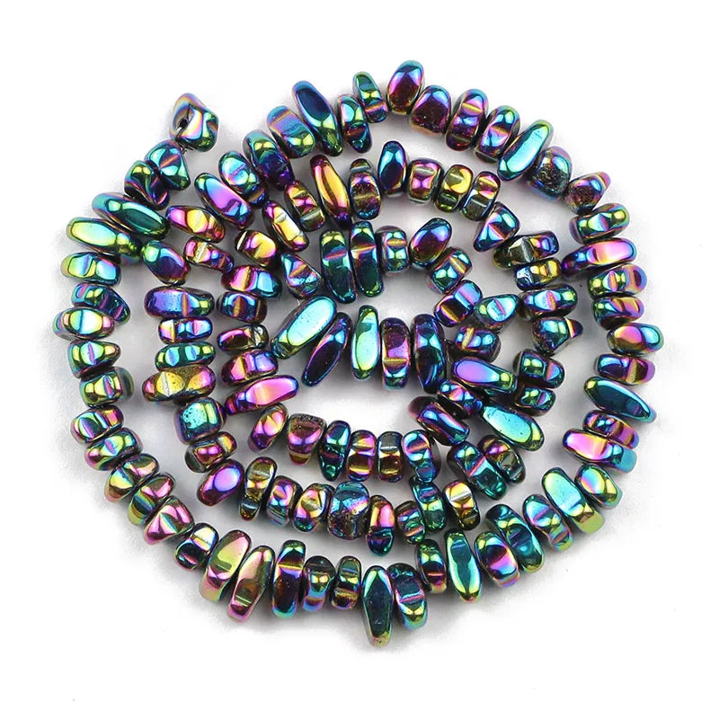 Wholesale Irregular Chips Plated Hematite Bead, Black Rainbow Beads Strand for DIY Jewelry Making 4-10mm, Length About15"