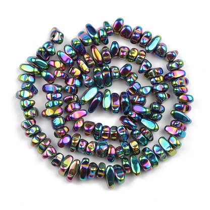 Wholesale Irregular Chips Plated Hematite Bead, Black Rainbow Beads Strand for DIY Jewelry Making 4-10mm, Length About15"