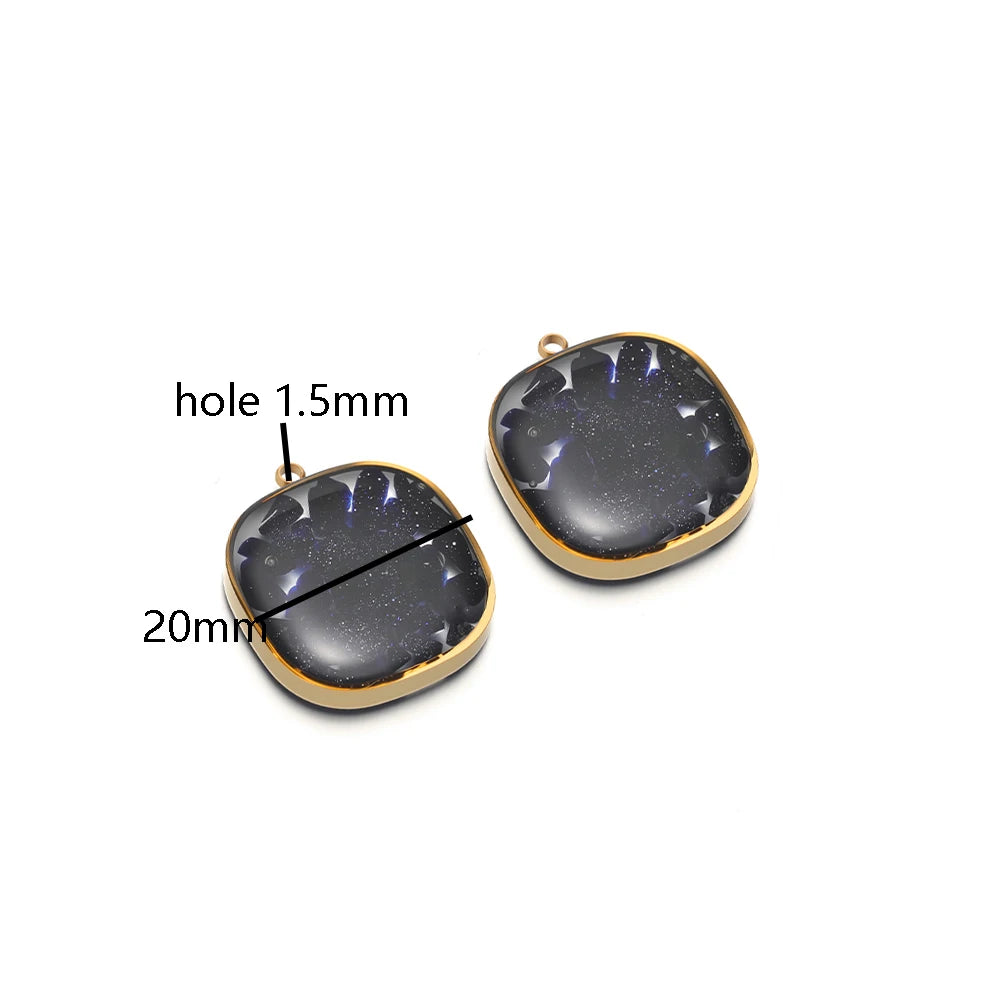 Drop Oil Jewelry 18k Gold Plated Stainless Steel square Transparent Mirror Painting Charm Pendant for Necklace Jewelry Making
