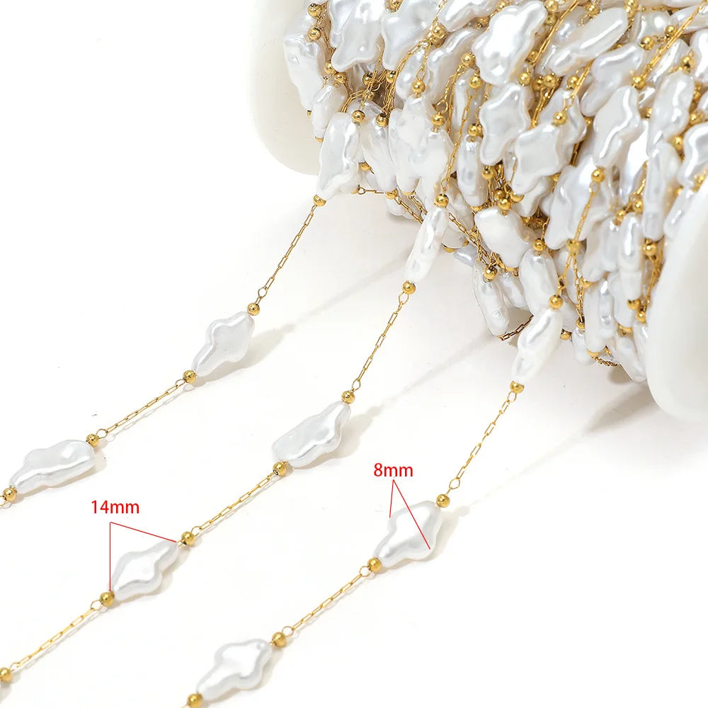 E561 Non-Tarnish 18K PVD Gold Stainless Steel Chains Fashion Artificial Pearl Star Moon Component Jewelry Findings Components