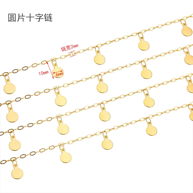 A1190 Fashion Round Tassel Rosary 18k Gold Plated Stainless Steel Chain Necklace Diy Jewelry Bulk Chain Accessory