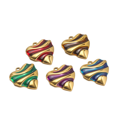 Vintage Exquisite Stainless Steel 18k Gold Plated 26*24mm Enamel Heart Charm Pendant for Diy Jewelry Making Wholesale