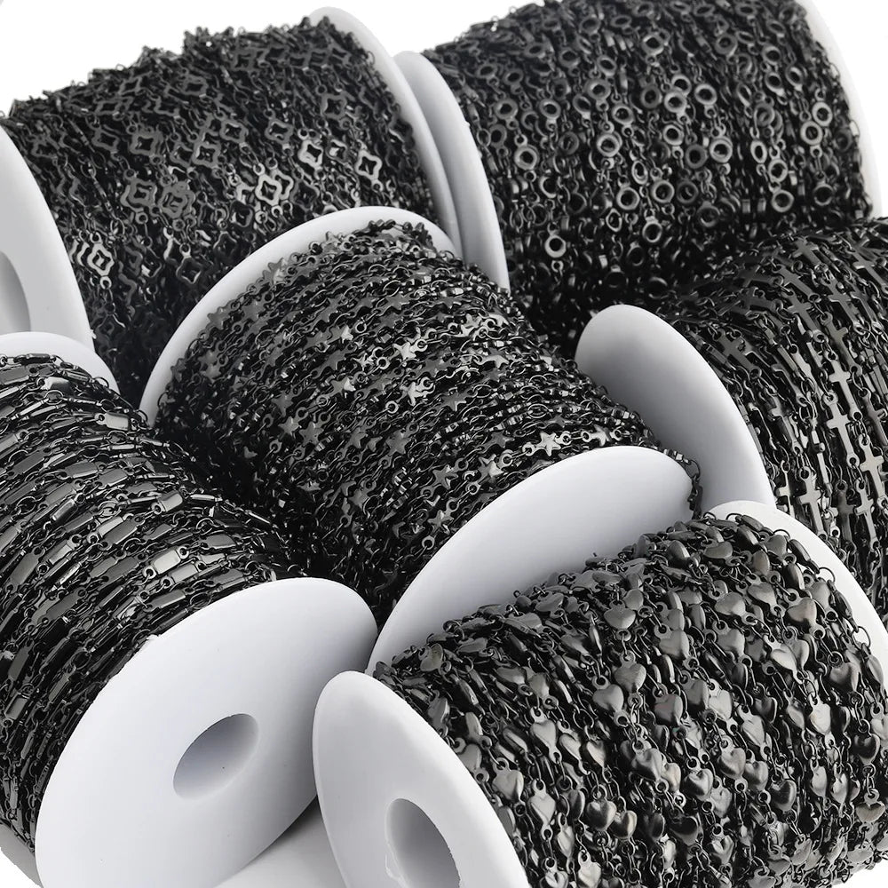D1050 Customized Black PVD Clover Star Heart Cross Connectors Roller Chains Stainless Steel Jewelry Fashion Last Color Chains