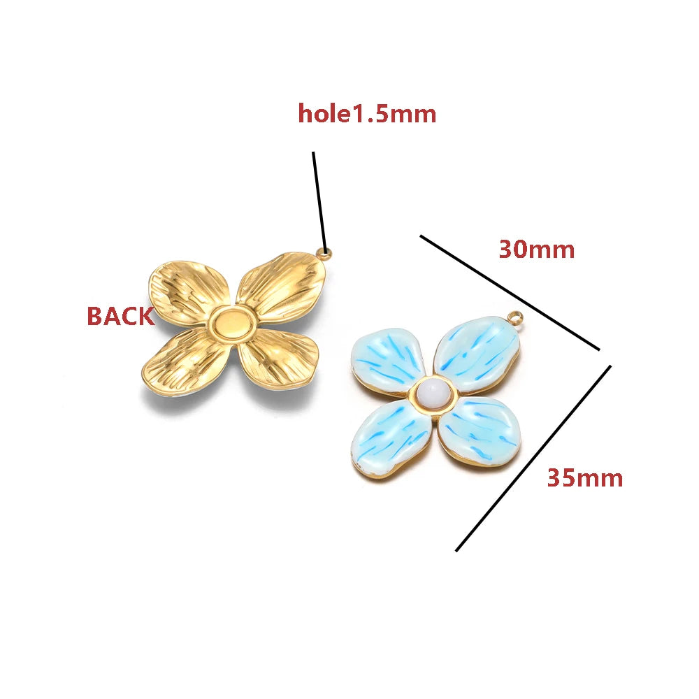 18K Gold-Plated Enamel Four-Leaf Clover Pendant Lucky Charm Hollow Necklace-DIY Jewelry Making Supplies (Wholesale) Model