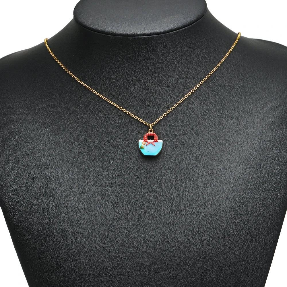 High Quality Jinrou 18K Gold Plated Stainless Steel Enamel Handbag Shape Pendant for Necklace and Earrings Jewelry Making