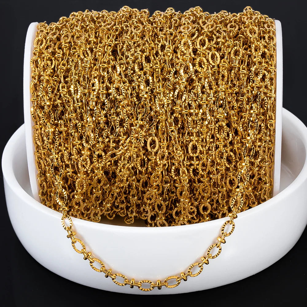 E208 Fashion Silver Gold Plated Chain Waterproof Stainless Steel Roller Link Chains for Jewelry Custom Diy