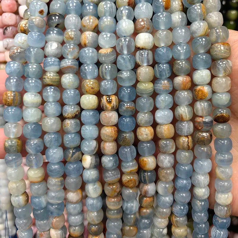 Natural Tube Stone Beads, Rounded Barrel Drum Shaped Aquamarine Kunzite Lapis Apatite Gemstone Bead for Jewelry Making 7x8mm
