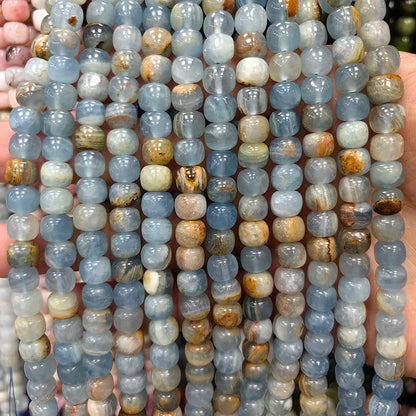 Natural Tube Stone Beads, Rounded Barrel Drum Shaped Aquamarine Kunzite Lapis Apatite Gemstone Bead for Jewelry Making 7x8mm