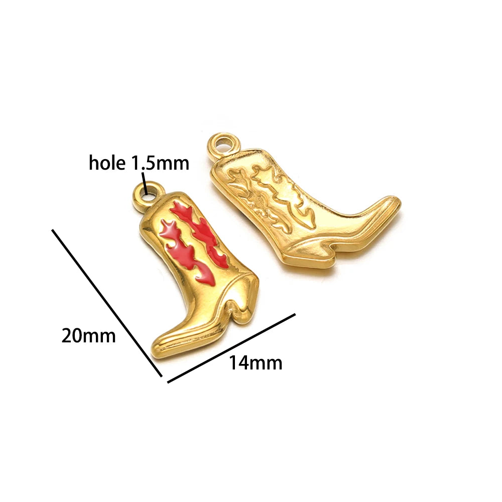 Vintage DIY 18k Gold Plated Stainless Steel Oil Dropping Shoes Boot Charm Pendant for Women Necklace Jewelry Making