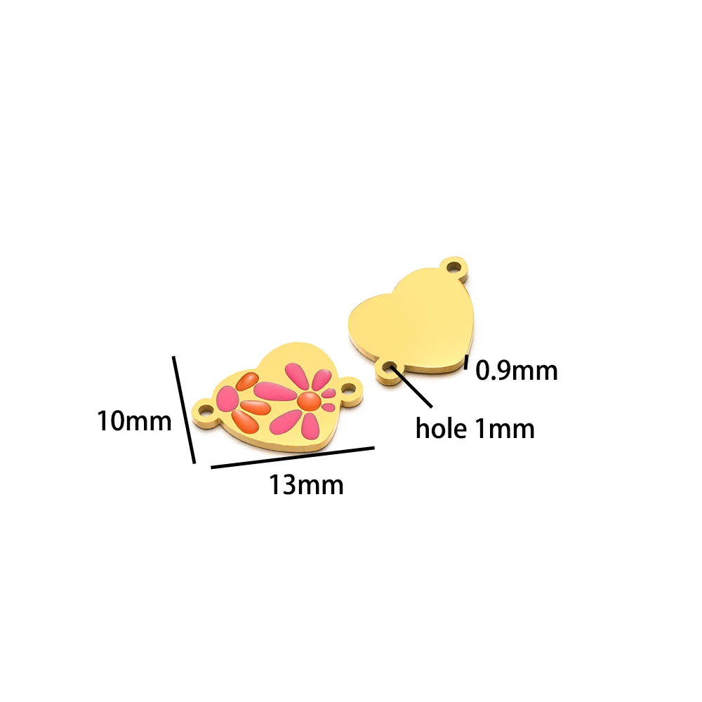 18k Gold Plated Stainless Steel Enamel Fanshaped Ladybird Heart Flower Charm Pendant for Jewelry Making Accessories