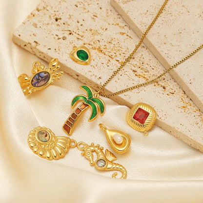 Wholesale 18k Gold Plated Stainless Steel Drip-oil Heart Coconut Tree Square Conch Charm Pendant for Women Jewelry Making