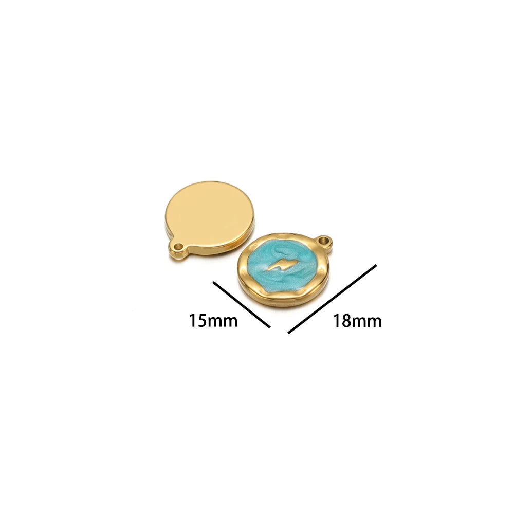 High Polish 304 Stainless Steel 18k Gold Plated Enamel Star Moon Heart Lightning Charm Pendant for Jewelry Necklace Making
